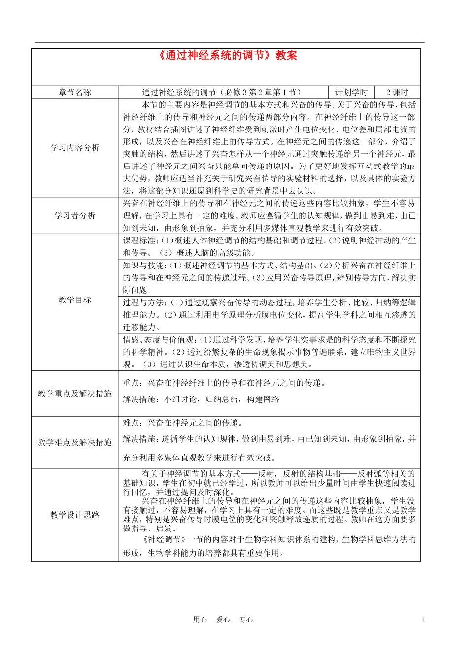 高中生物《通过神经系统的调节》教案8-新人教版必修3_第1页
