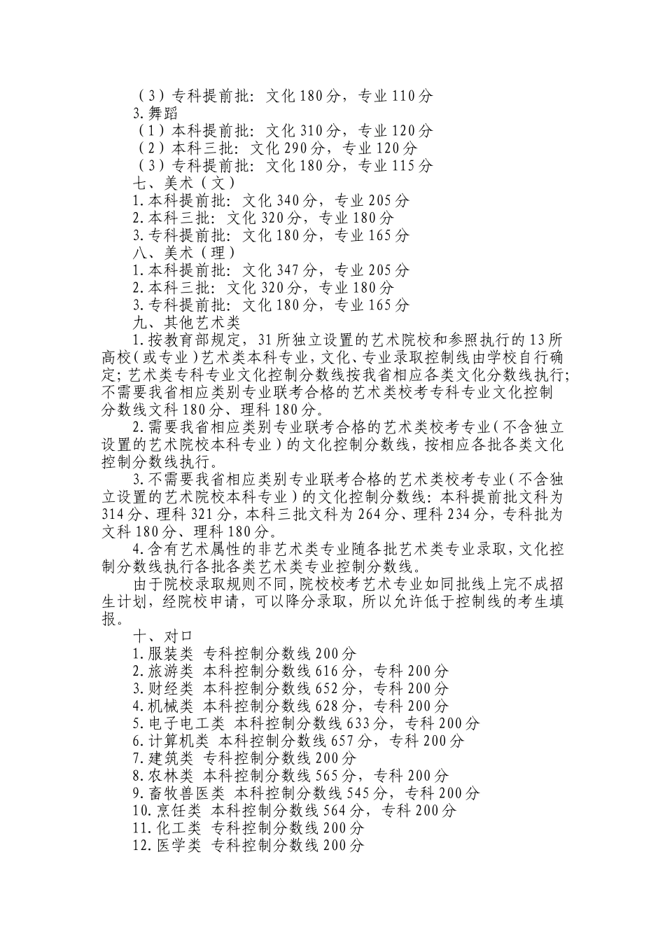 2011年河北省高考各批各类录取控制分数线_第2页