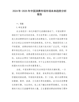 2024年-2025年中国消费市场市场未来趋势分析报告