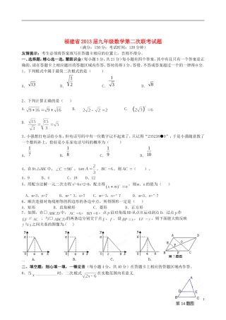 福建省2013届九年级数学第二次联考试题