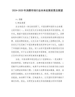 2024-2025年消费市场行业未来发展前景及展望