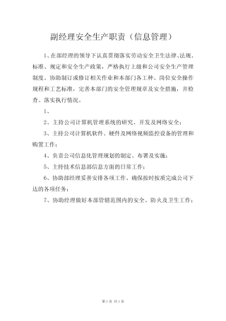 副经理安全生产职责(信息管理) 