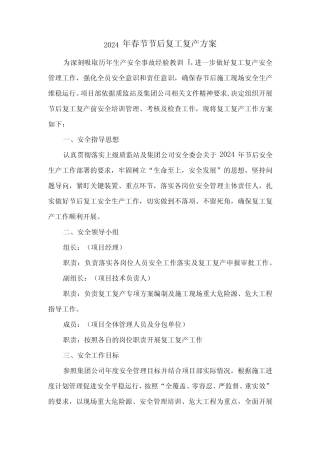 2024年国企单位春节节后复工复产专项方案 (合计5份)