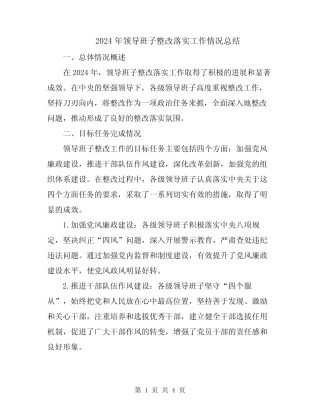 2024年领导班子整改落实工作情况总结