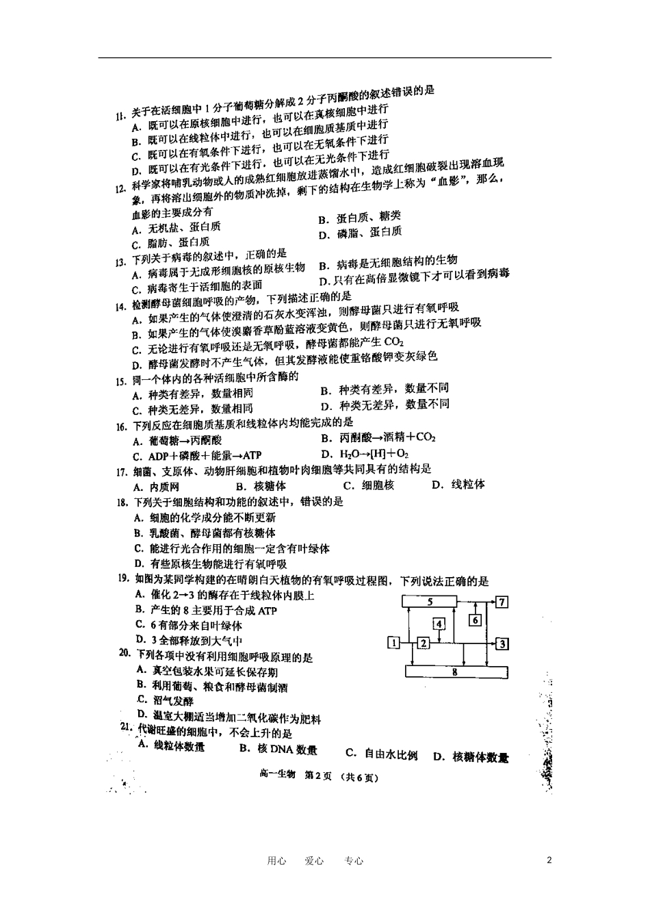 广东省深圳市宝安区2011-2012学年高一生物上学期期末考试试题(扫描版-无答案)_第2页