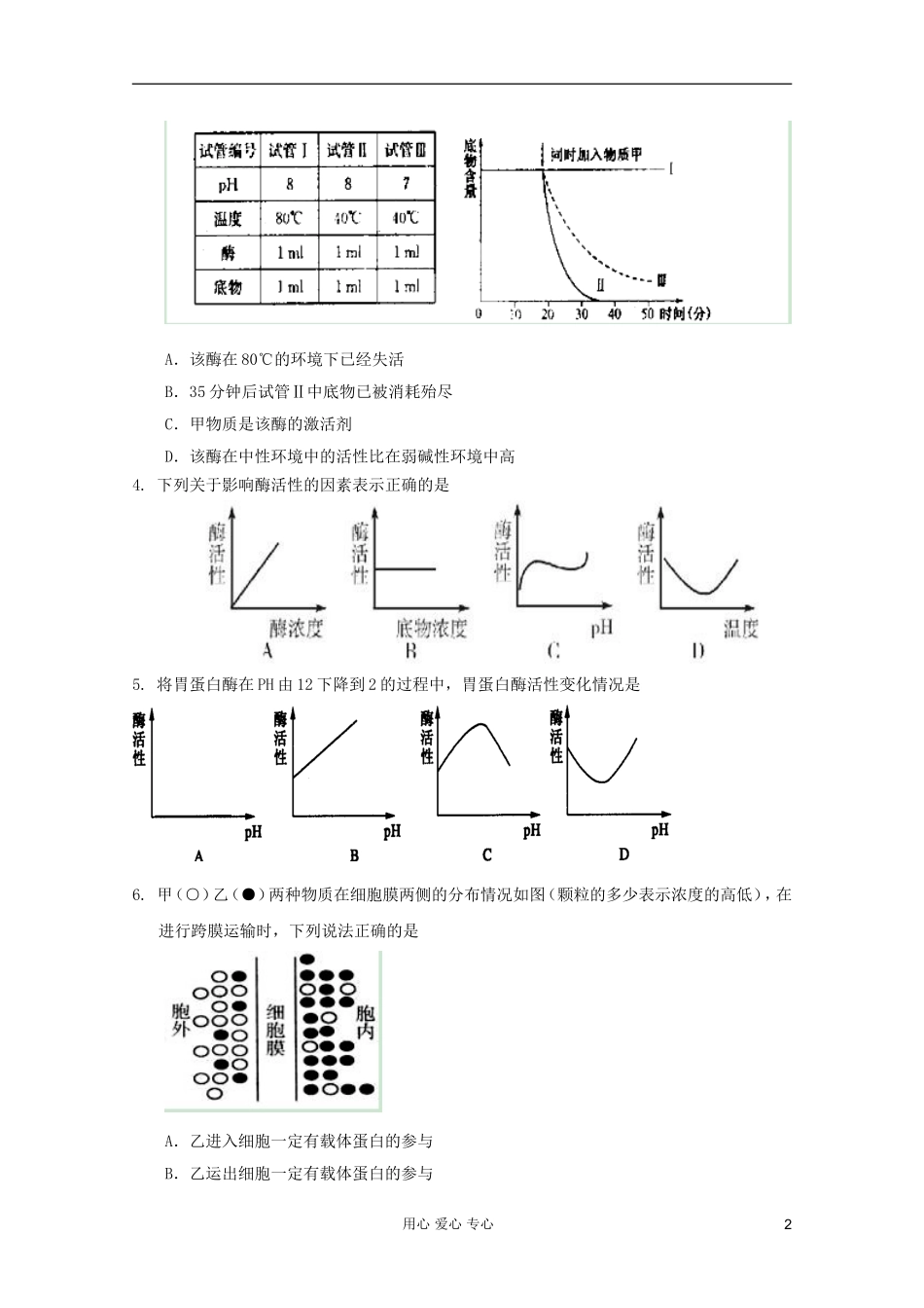 山东省2012届高三生物《细胞的新陈代谢》单元测试4-中图版必修1_第2页