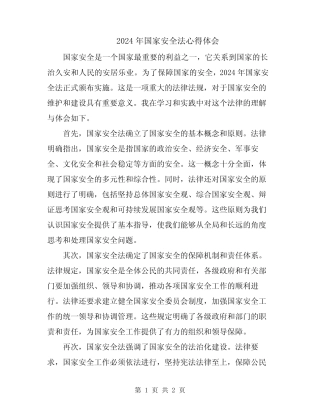 2024年国家安全法心得体会 