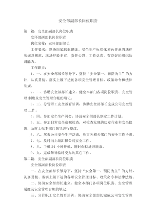 安全部副部长岗位职责 