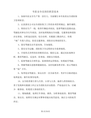 车队安全员岗位职责范本(五)