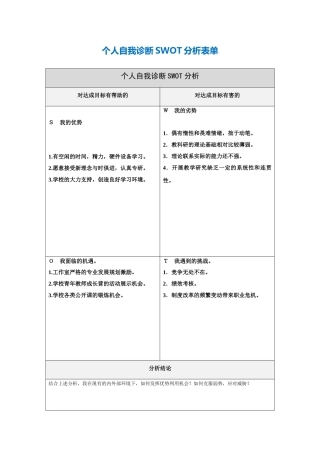 杨正东自我诊断SWOT分析表[1]