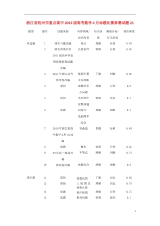 浙江省杭州市重点高中2013届高考数学4月命题比赛参赛试题21