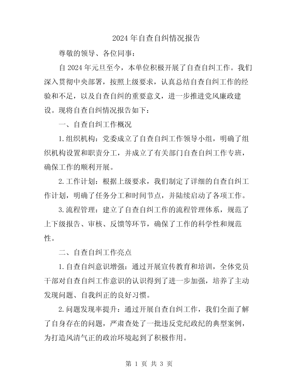 2024年自查自纠情况报告_第1页