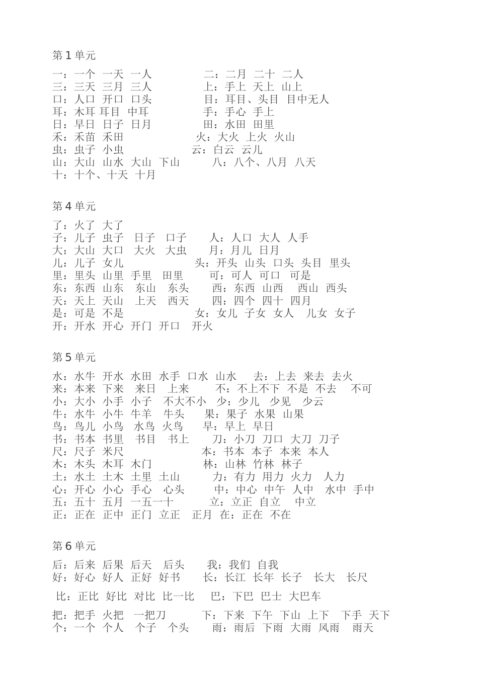 部编版一年级语文上册要求会写的生字组词_第1页