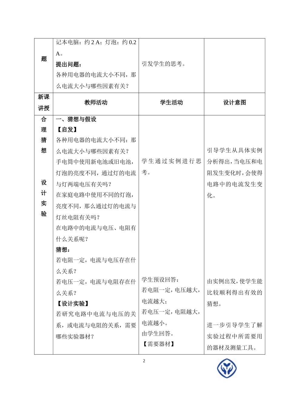 《电流与电压和电阻的关系》教学设计_第2页