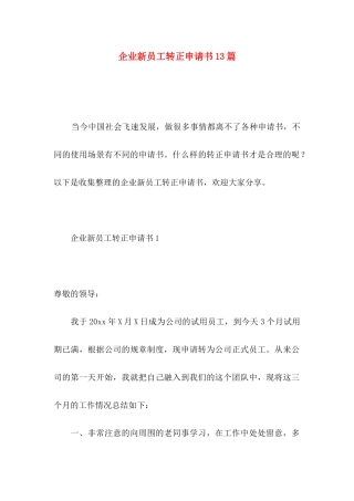 企业新员工转正申请书13篇