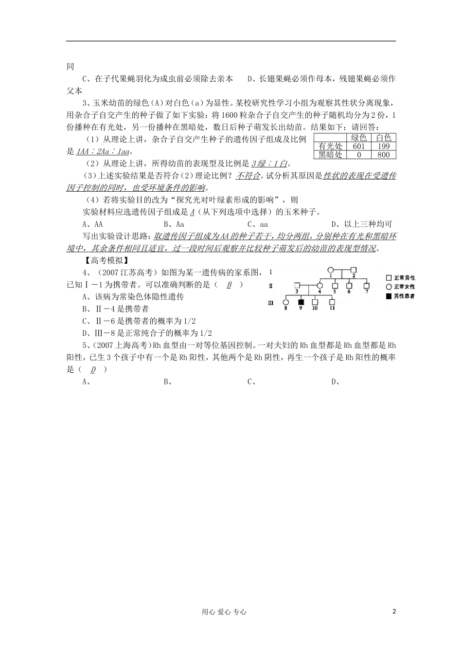 高中生物复习精讲精练-基因分离定律的应用_第2页