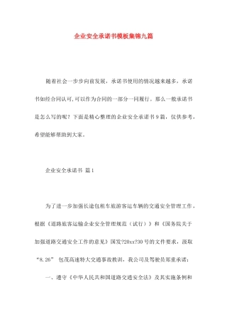 企业安全承诺书模板集锦九篇