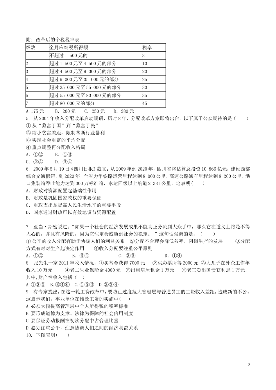 吉林省吉林一中2013-2014学年高一政治上学期第三章综合过关检测_第2页