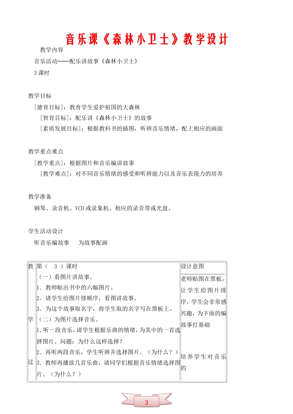 音乐课《森林小卫士》教学设计_第1页