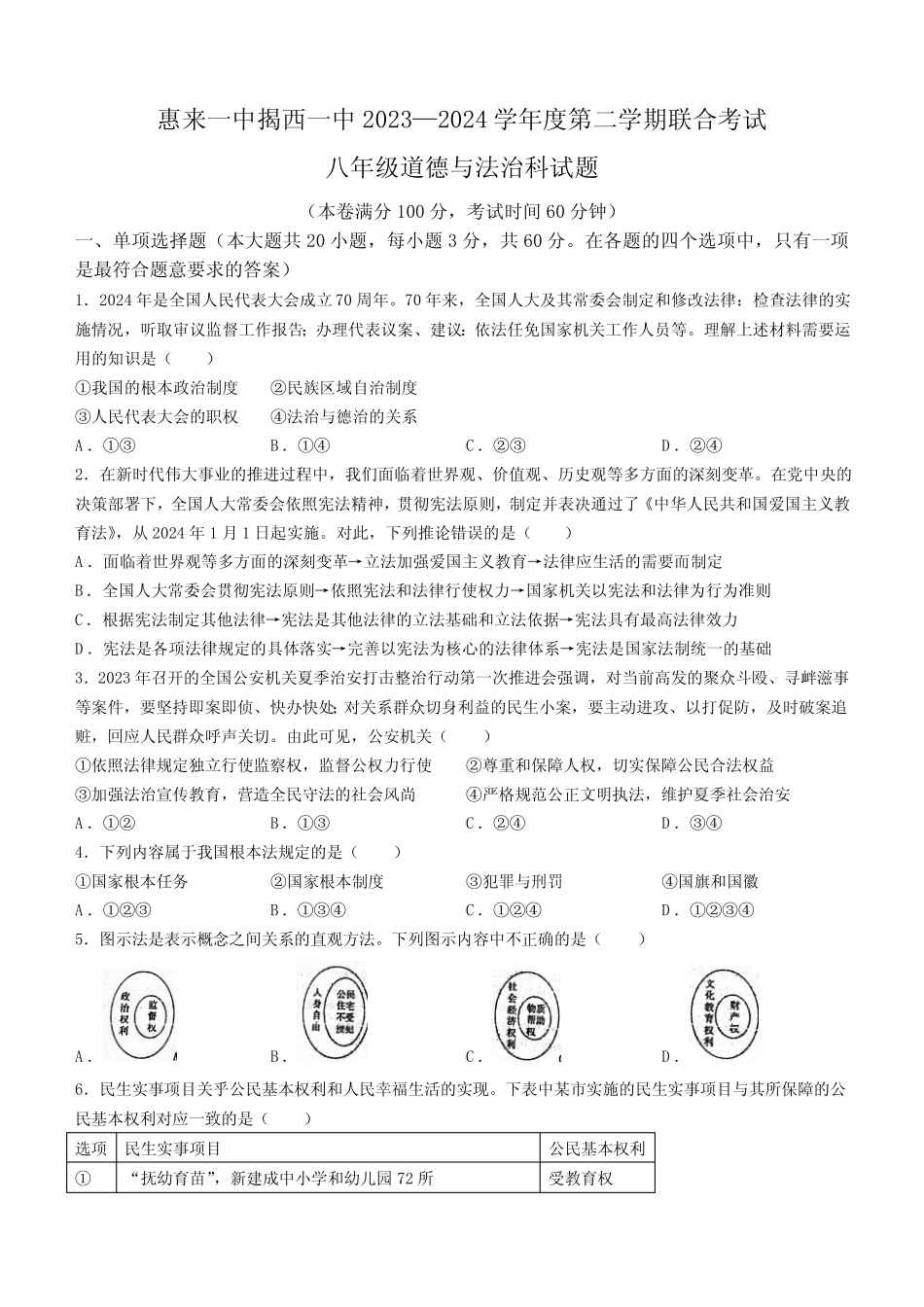 广东省揭阳市惠来县第一中学、揭西县第一中学2023-2024学年八年级_第1页