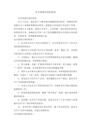 安全部部长岗位职责 