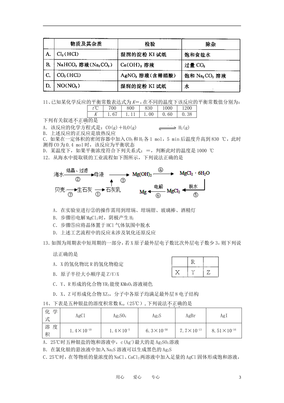 浙江省余姚市2013届高三化学上学期第二次月考试题新人教版_第3页