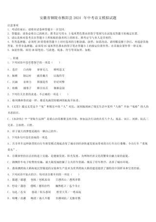 安徽省铜陵市枞阳县2024年中考语文模拟试题含解析 