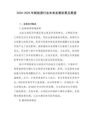2024-2025年新能源行业未来发展前景及展望