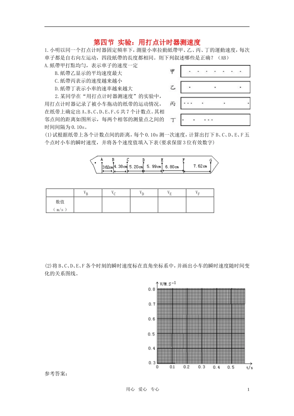 高中物理《实验：用打点计时器测速度》同步练习2-新人教版必修1_第1页