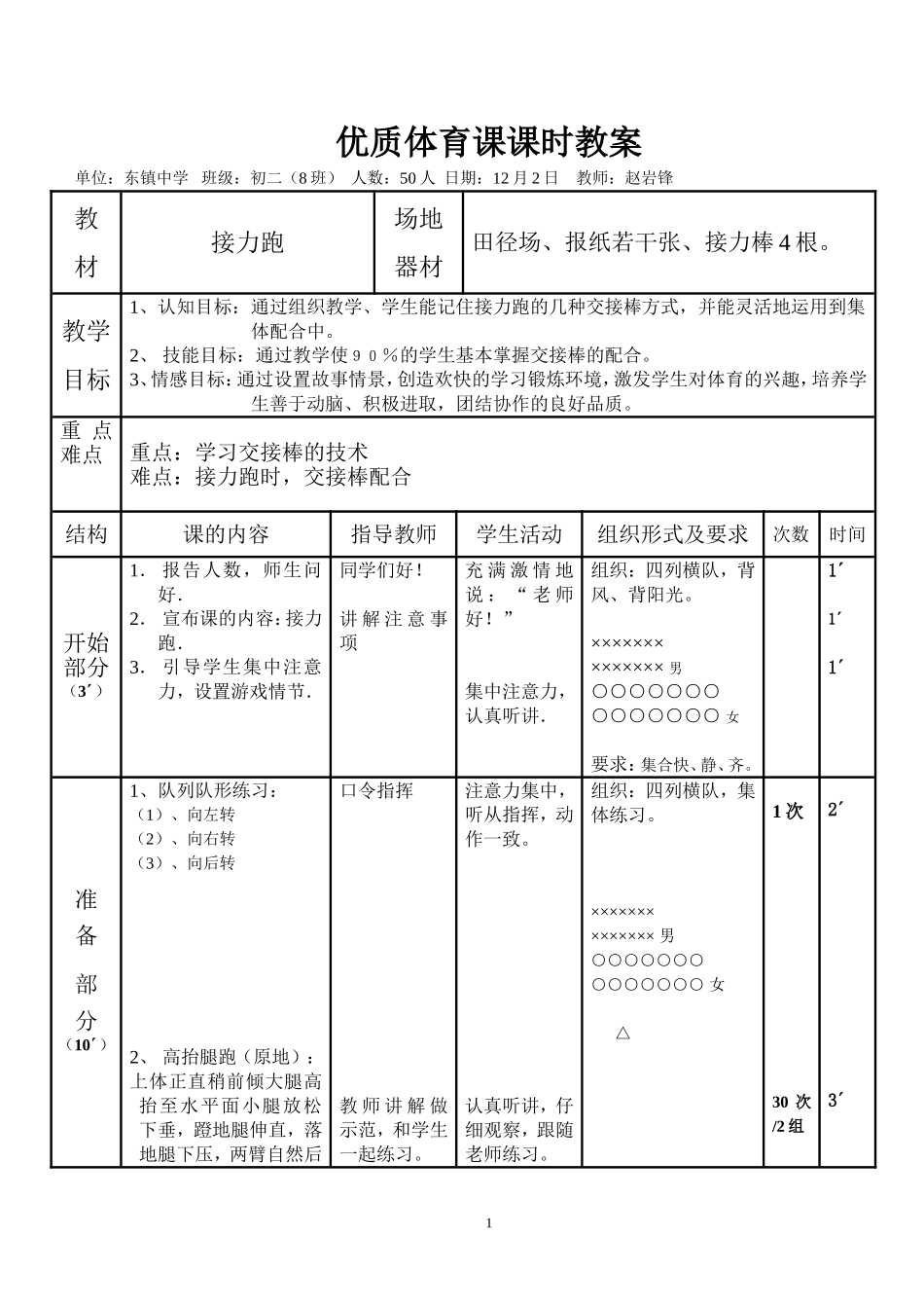 优质体育课教案—接力跑_第1页