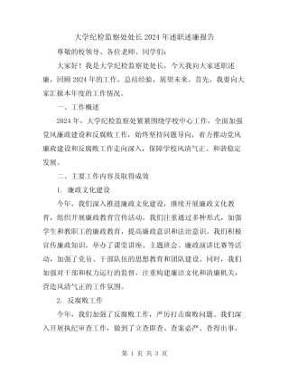 大学纪检监察处处长2024年述职述廉报告 