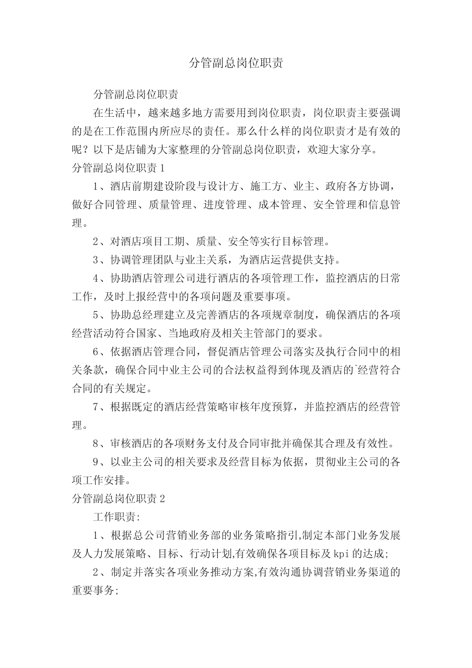 分管副总岗位职责 _第1页