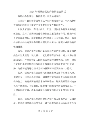 2024年领导在煤炭产业调整会讲话 
