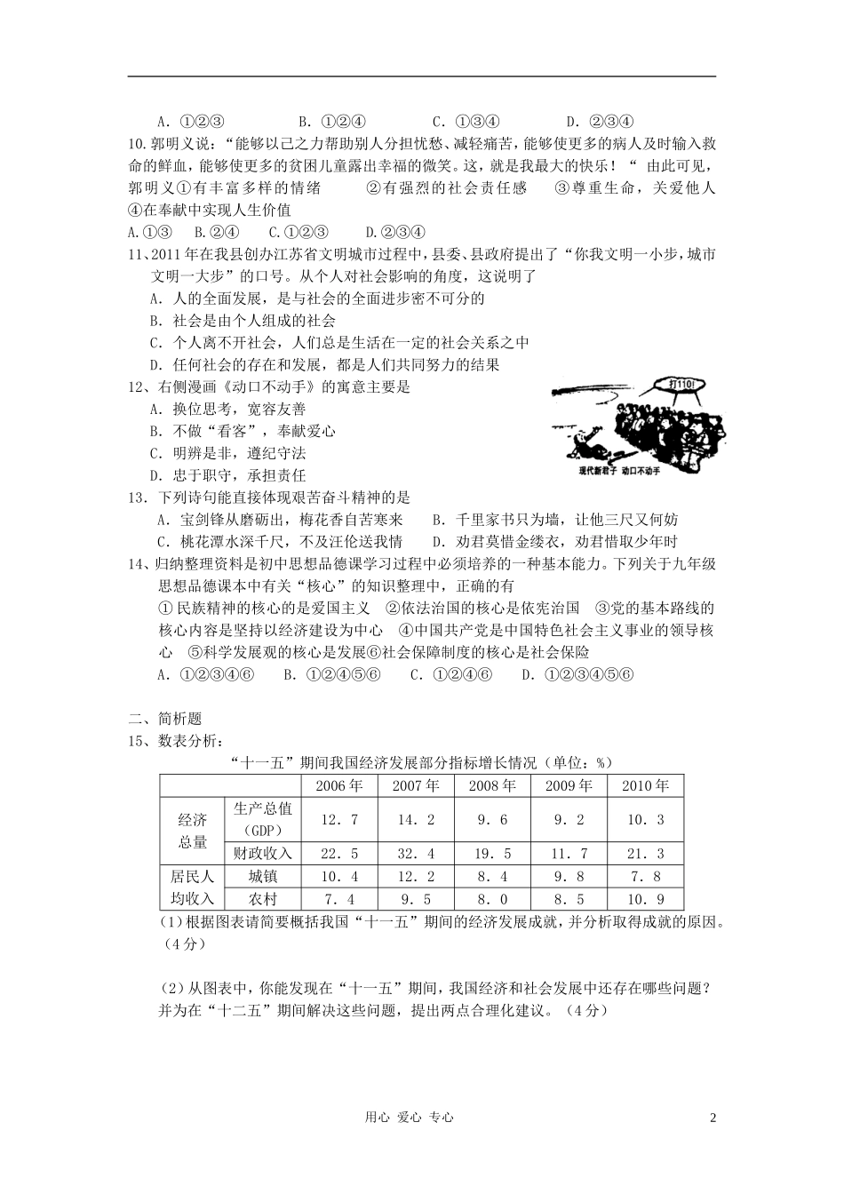2012年九年级政治-国庆节假日作业练习二-苏教版_第2页