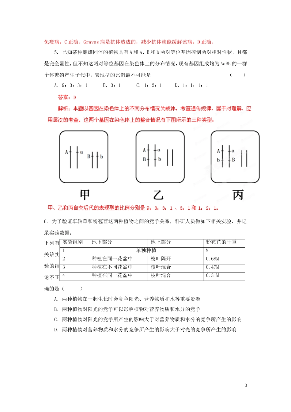 2013年普通高校招生全国统一考试高考理综(生物部分)全真模拟卷山东卷(01)(教师版)_第3页