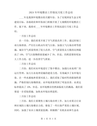 2024年环境整治工作情况月度工作总结 