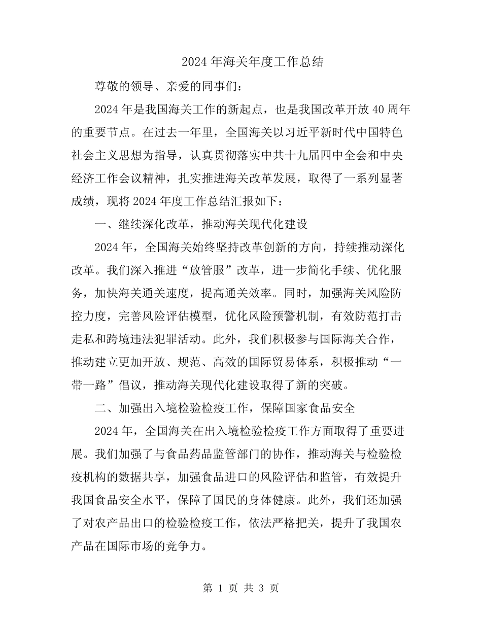 2024年海关年度工作总结 _第1页