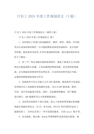 IT员工2024年度工作规划范文(3) 