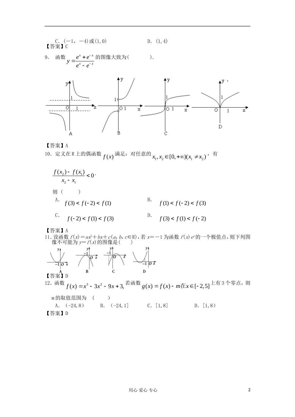 山西省2013高考数学一轮单元复习测试-导数及其应用-新人教A版_第2页