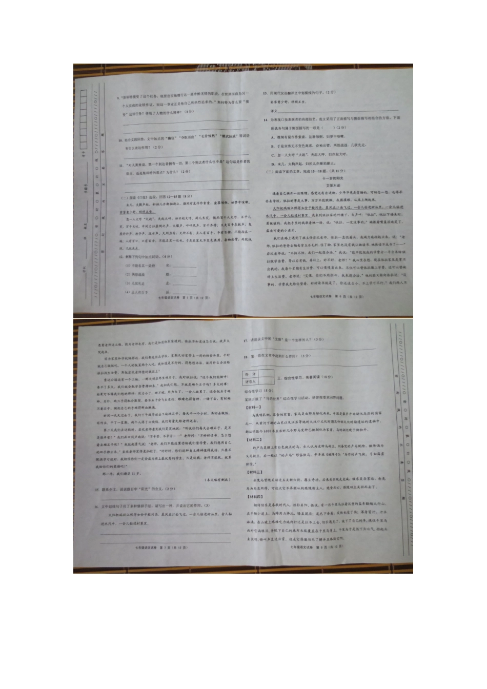 天津市五区县2012-2013学年七年级语文下学期期末考试试题(扫描版)-新人教版_第2页