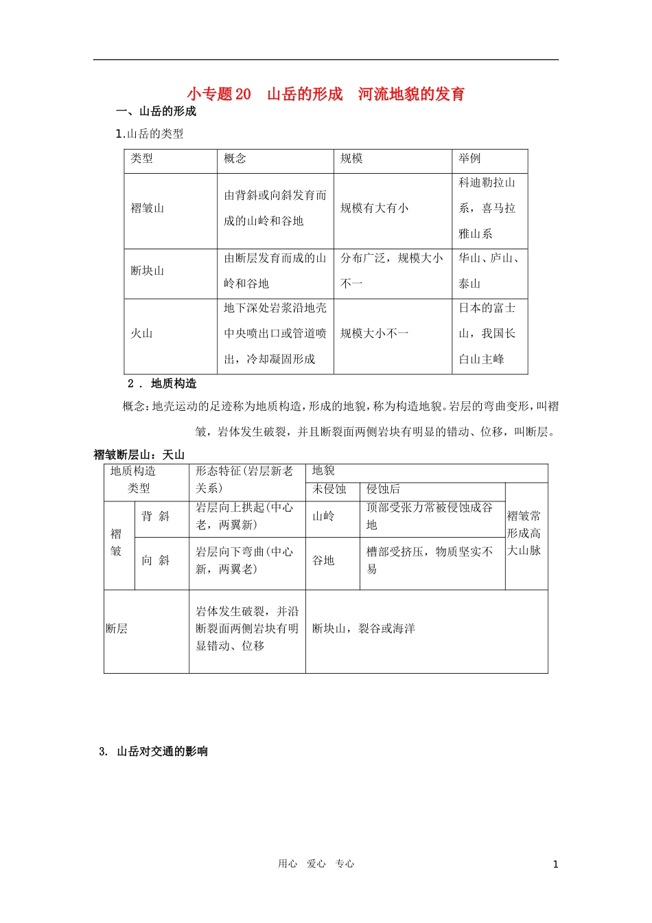 江苏省常州新桥中学高中地理-小专题20-山岳的形成-河流地貌的发育-鲁教版必修1_第1页