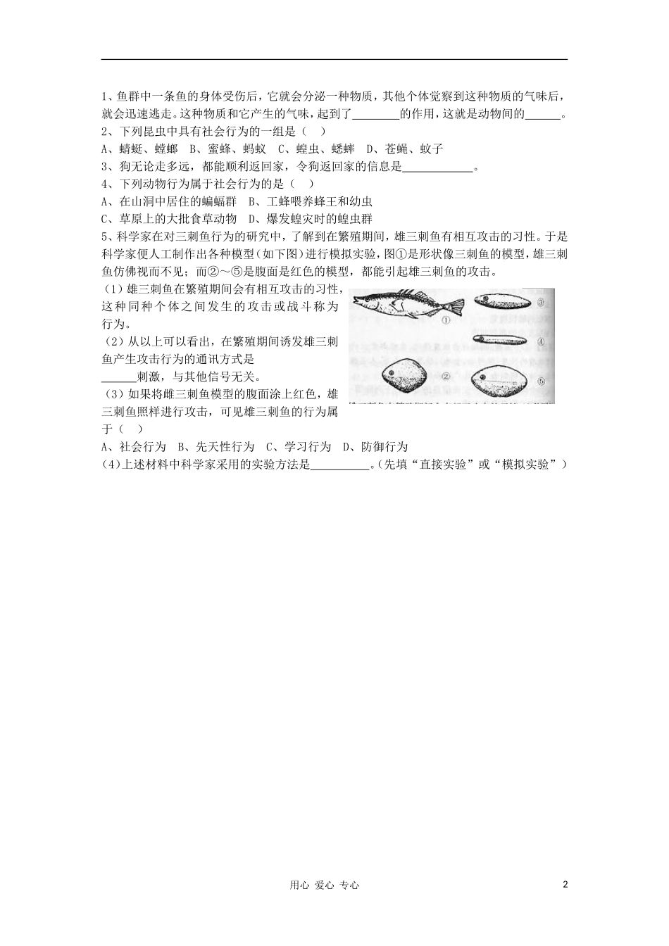 山西省大同铁一中八年级生物上册-第三节《社会行为生物》学案(无答案)-人教新课标版_第2页
