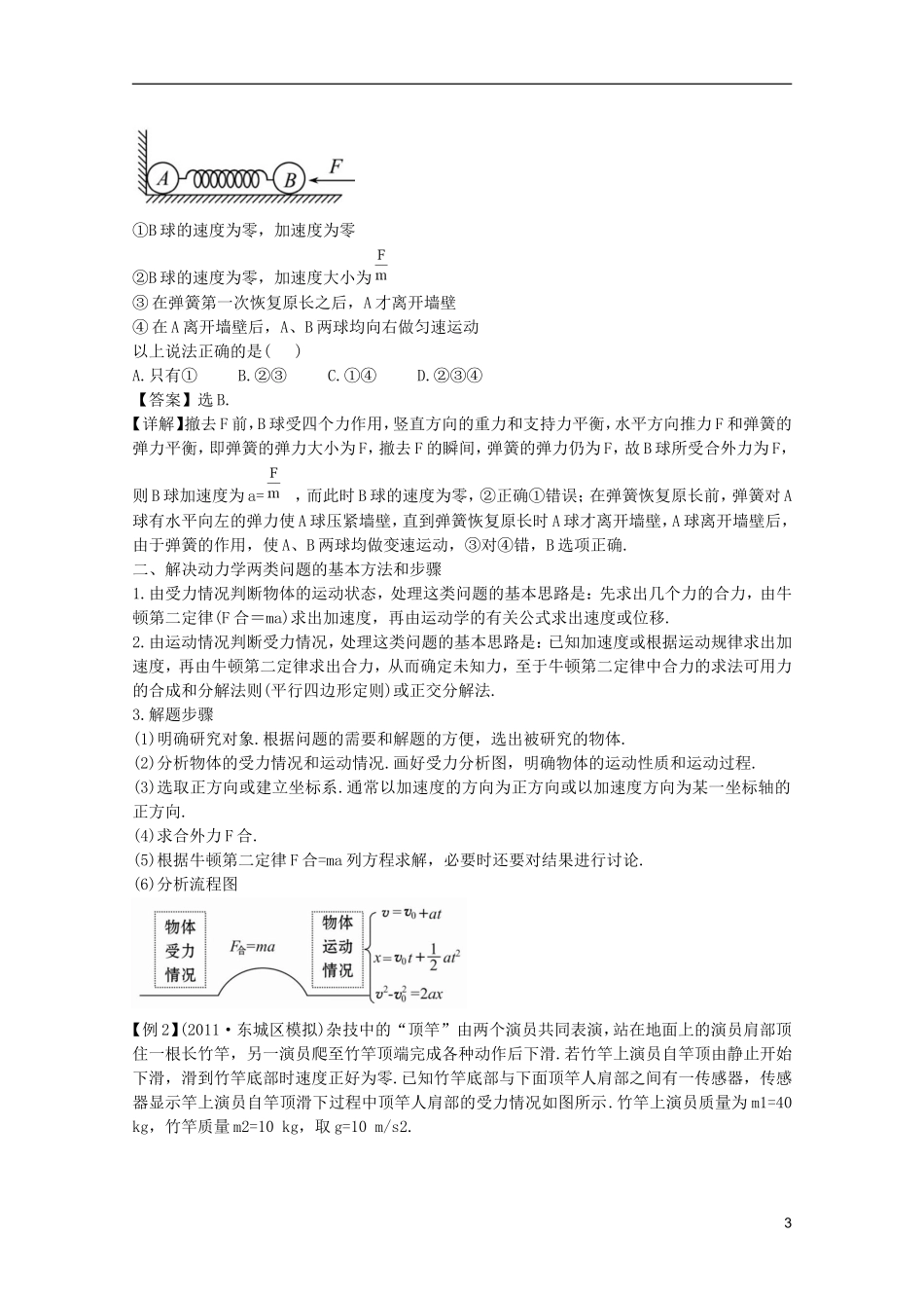 2012版物理一轮复习-3.2-牛顿第二定律、两类动力学问题学案-新人教版必修1_第3页