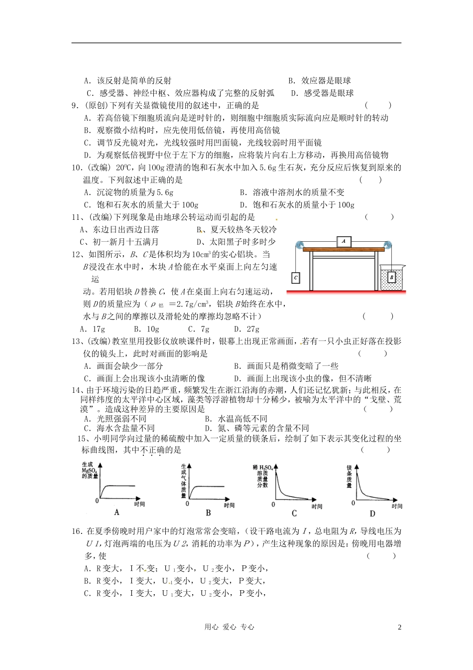 浙江省杭州2012年中考科学模拟试题2-浙教版_第2页