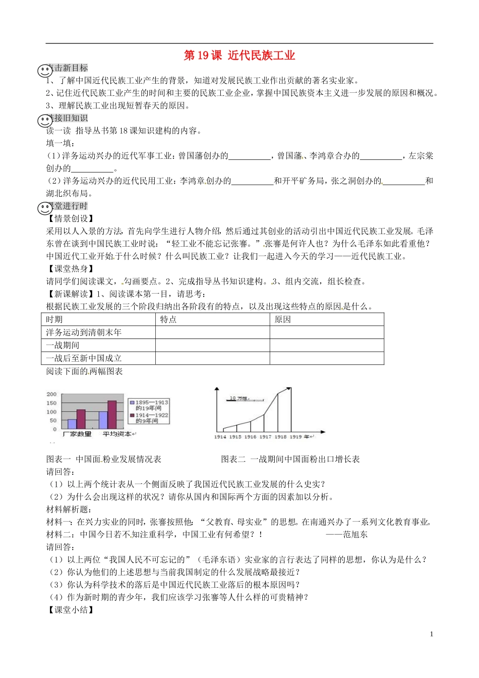 四川省成都市龙泉驿区2013年秋八年级历史上册-第19课-近代民族工业导学案(无答案)-川教版_第1页