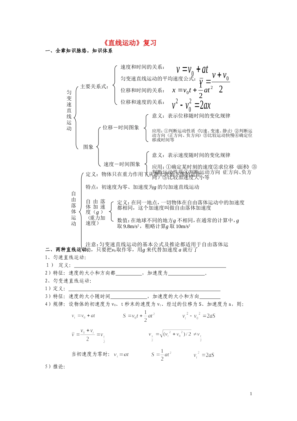 高一物理第二章《直线运动》复习教案3旧人教版_第1页