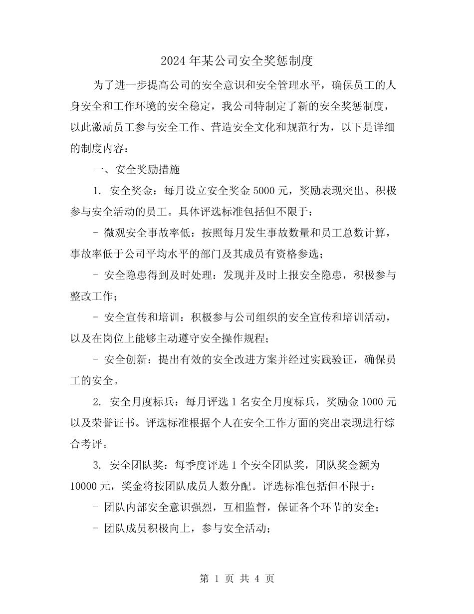 2024年某公司安全奖惩制度(2) _第1页