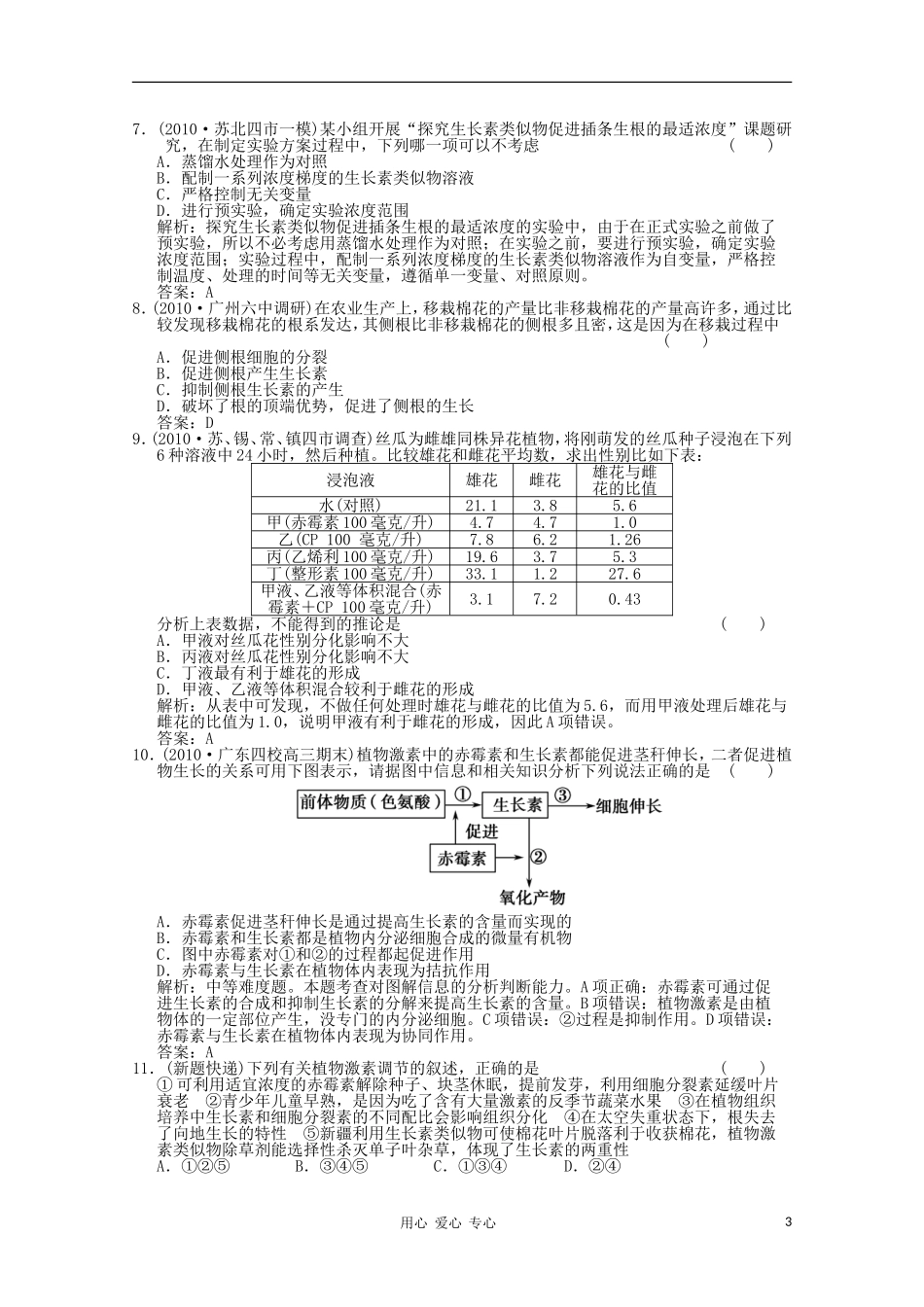 《创新设计》2012高考生物总复习-植物的激素调节精品练习-必修3_第3页