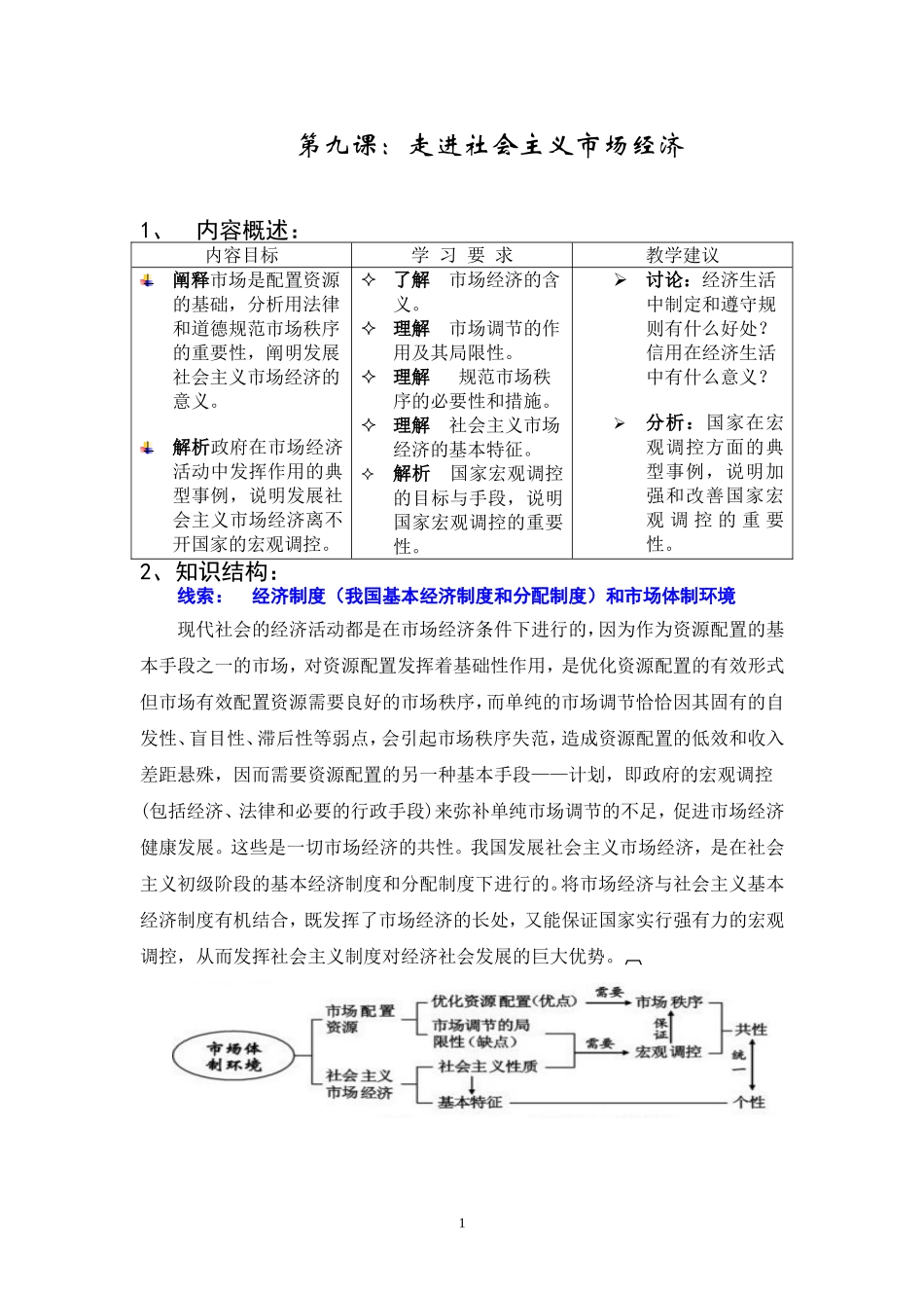 (标准学案)第九课：走进社会主义市场经济_第1页