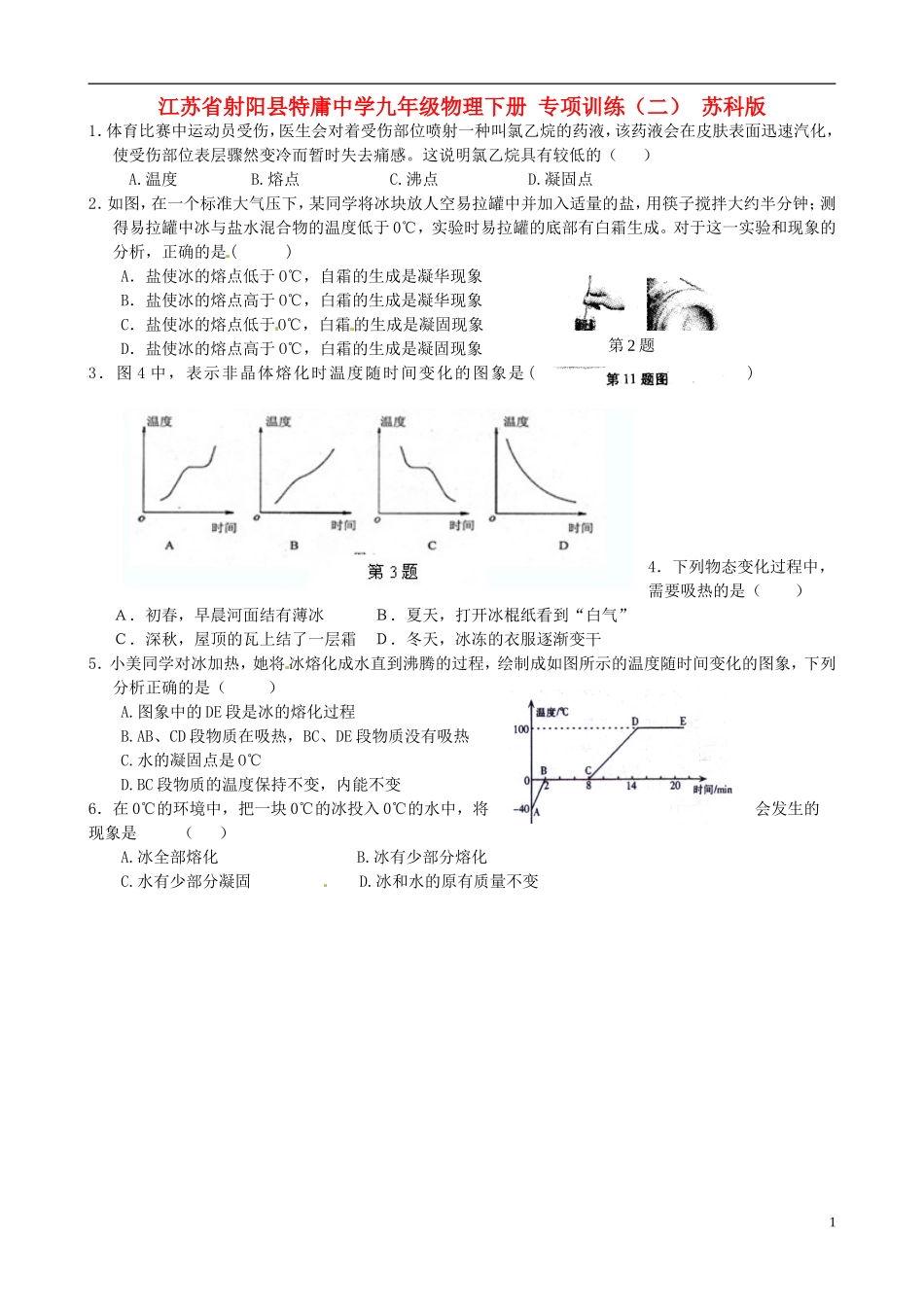 江苏省射阳县特庸中学九年级物理下册-专项训练(二)(无答案)-苏科版_第1页